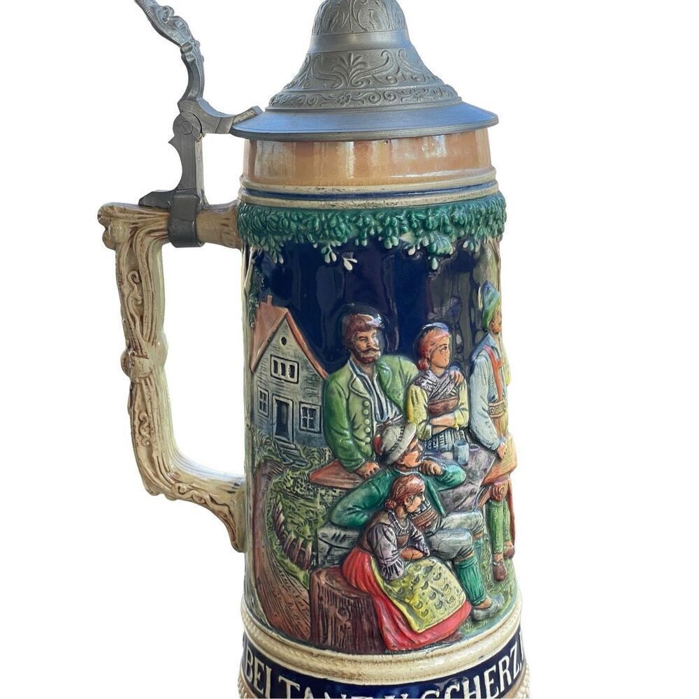 Large 12” Vintage Handmade German Beer Stein “Tanz auf der Alm” Read Description